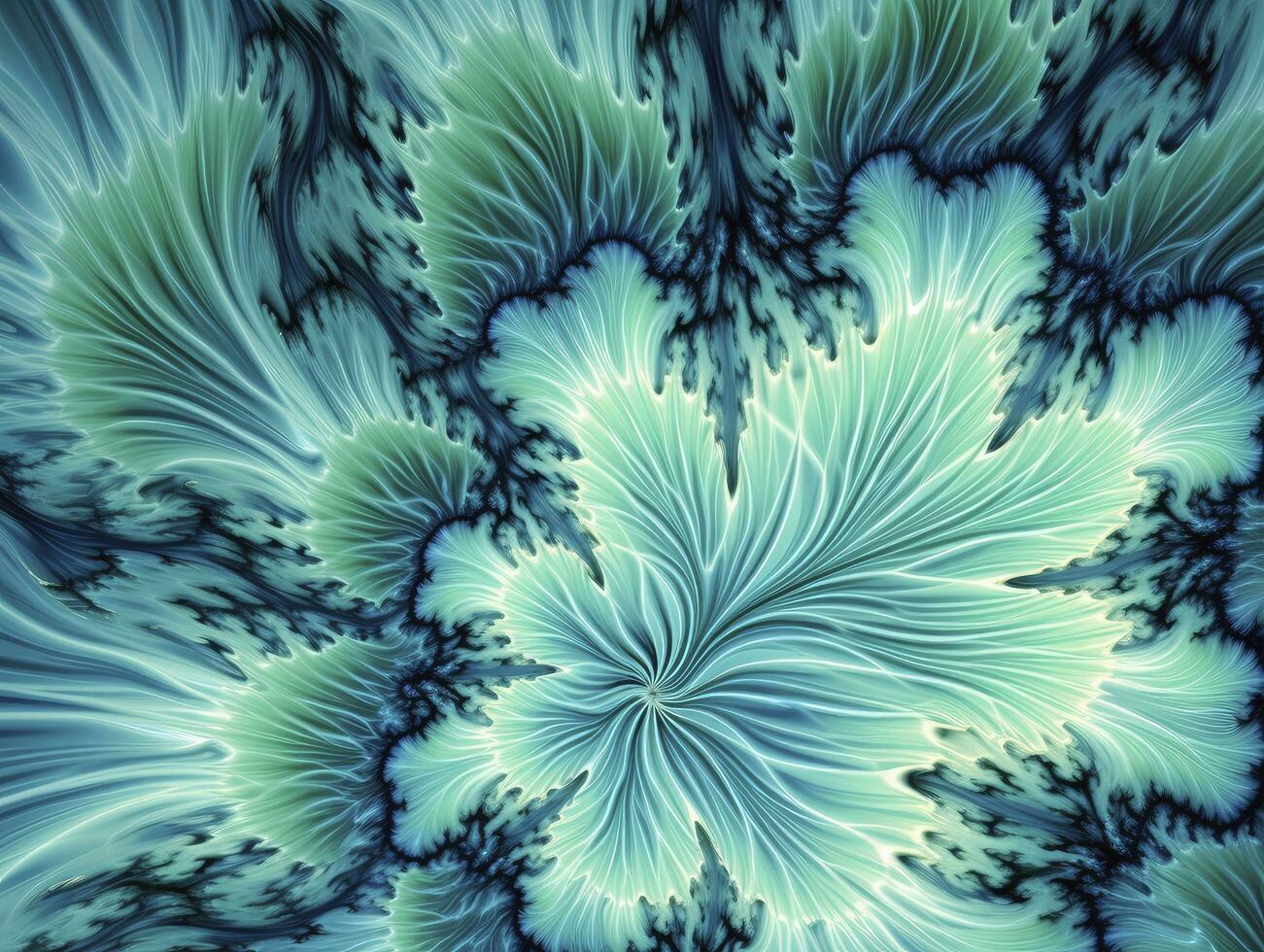 AI generated Aqua and Green psychedelic fractal.  AI Generated photo