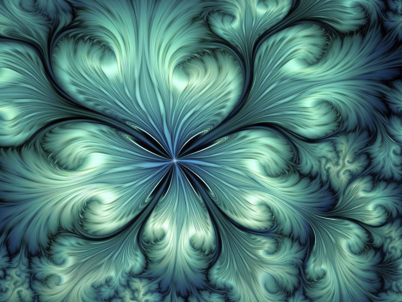 AI generated Aqua and Green psychedelic fractal.  AI Generated photo