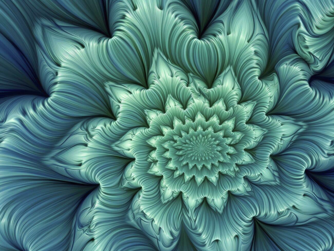 AI generated Aqua and Green psychedelic fractal.  AI Generated photo
