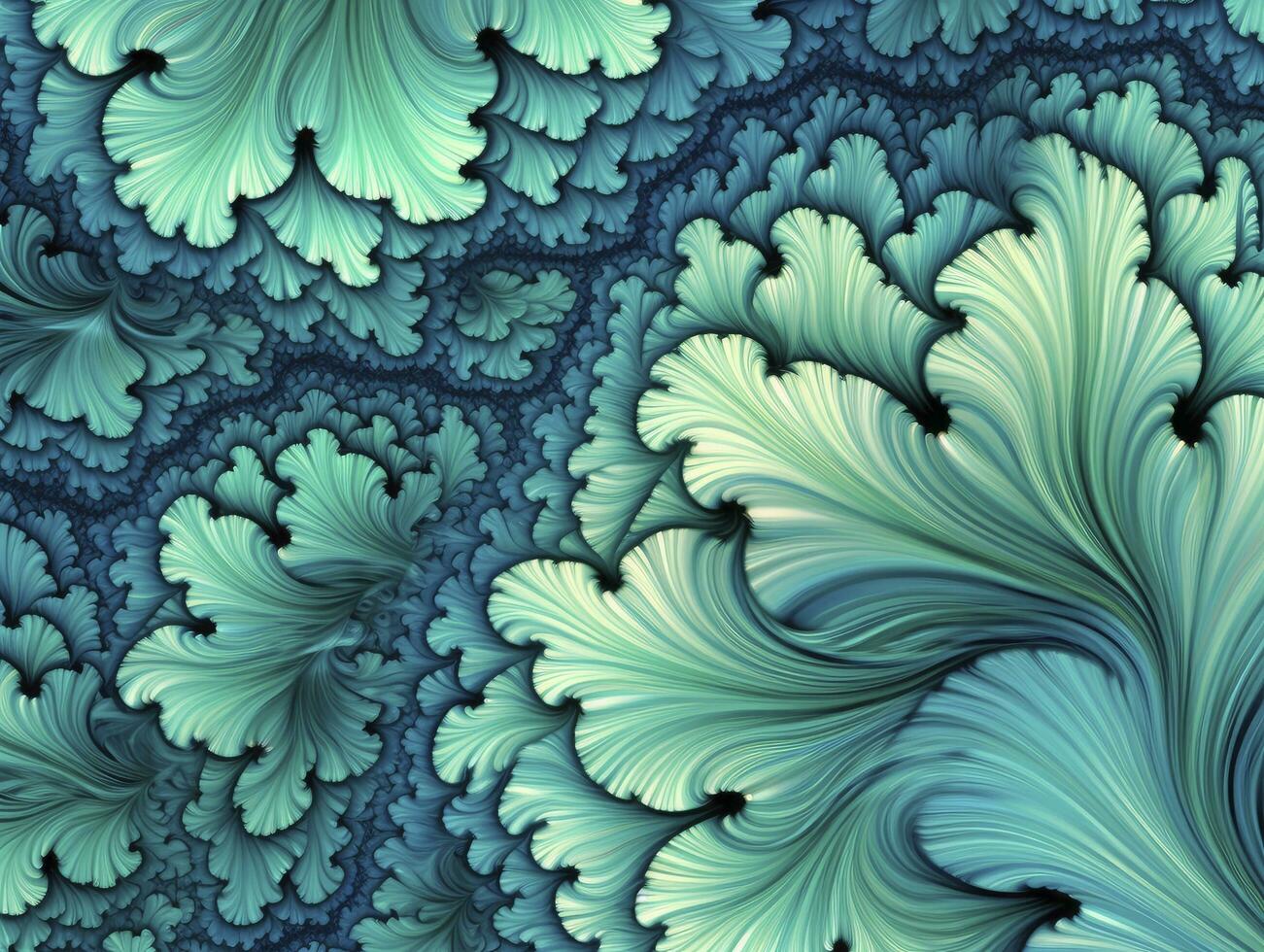 AI generated Aqua and Green psychedelic fractal.  AI Generated photo