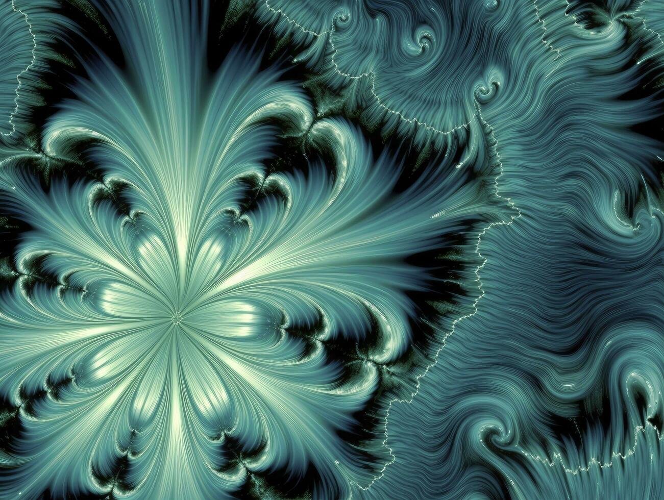 AI generated Aqua and Green psychedelic fractal.  AI Generated photo