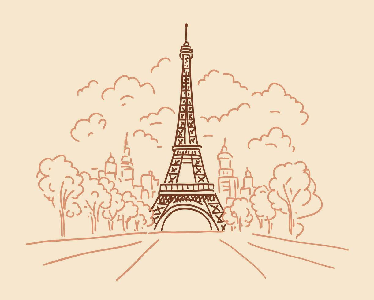 Eiffel Tower in Paris. Landmark of Paris. Illustration in doodle style vector