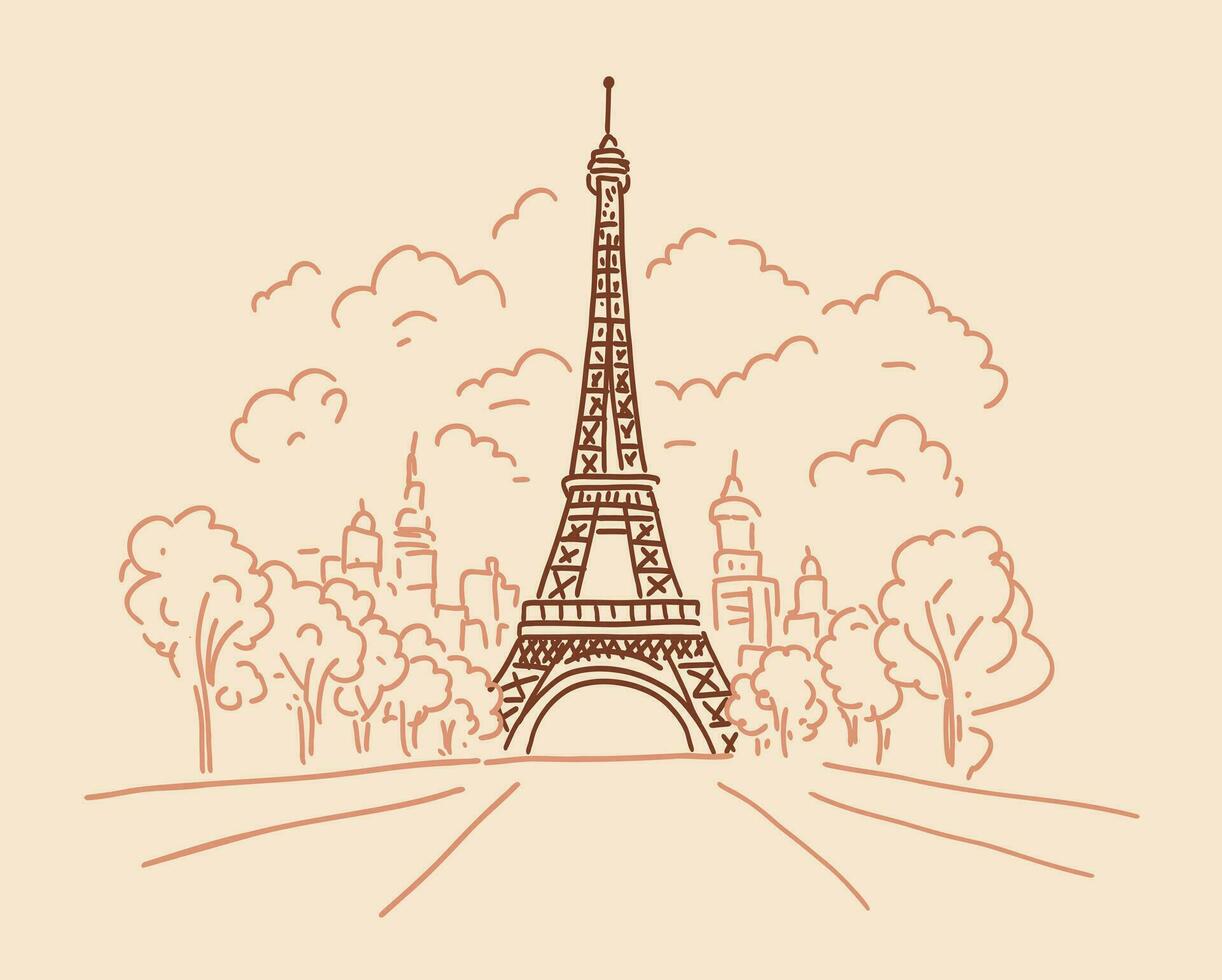 Eiffel Tower in Paris. Landmark of Paris. Illustration in doodle style vector