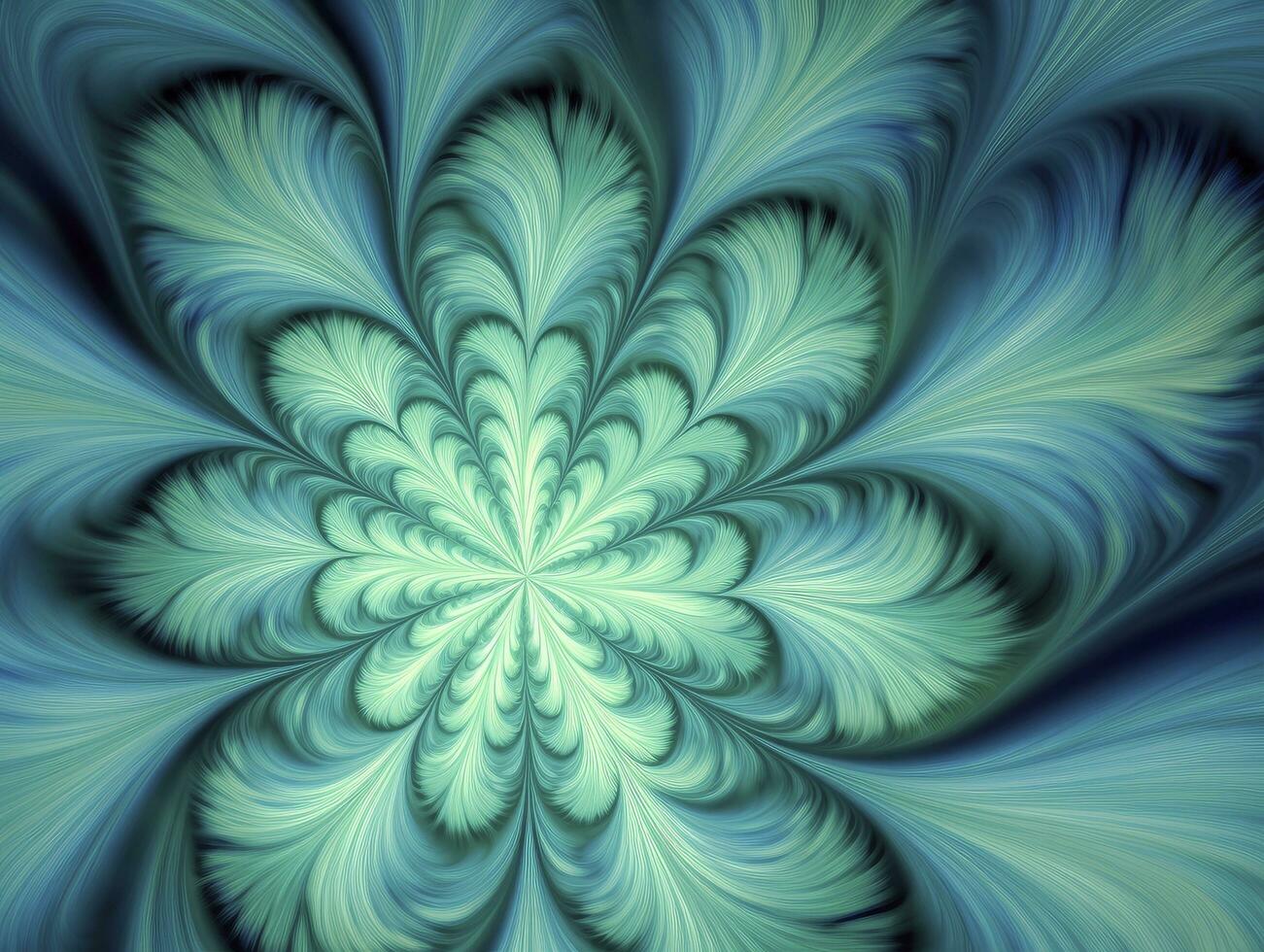 AI generated Aqua and Green psychedelic fractal.  AI Generated photo