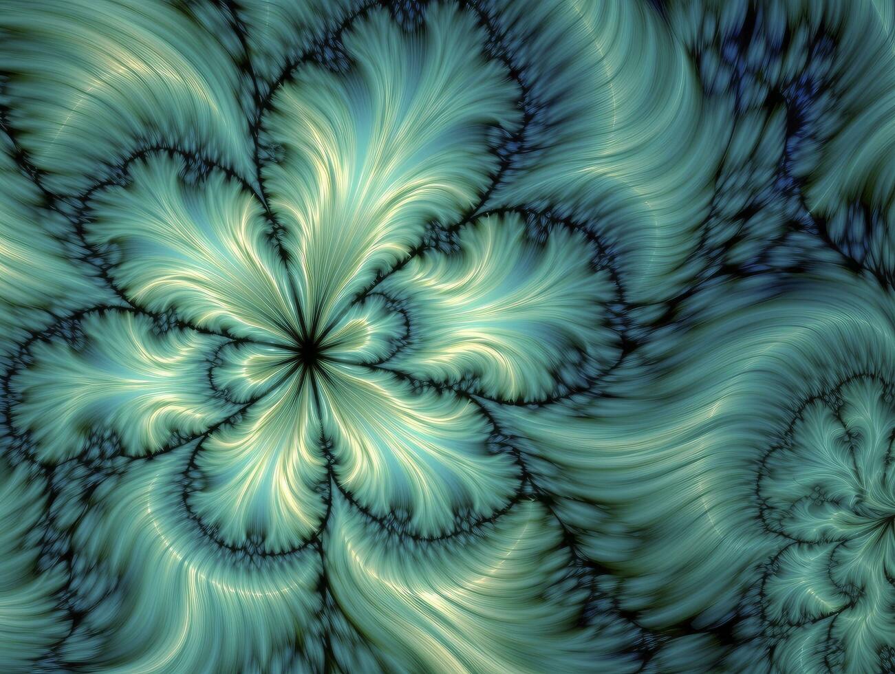 AI generated Aqua and Green psychedelic fractal.  AI Generated photo