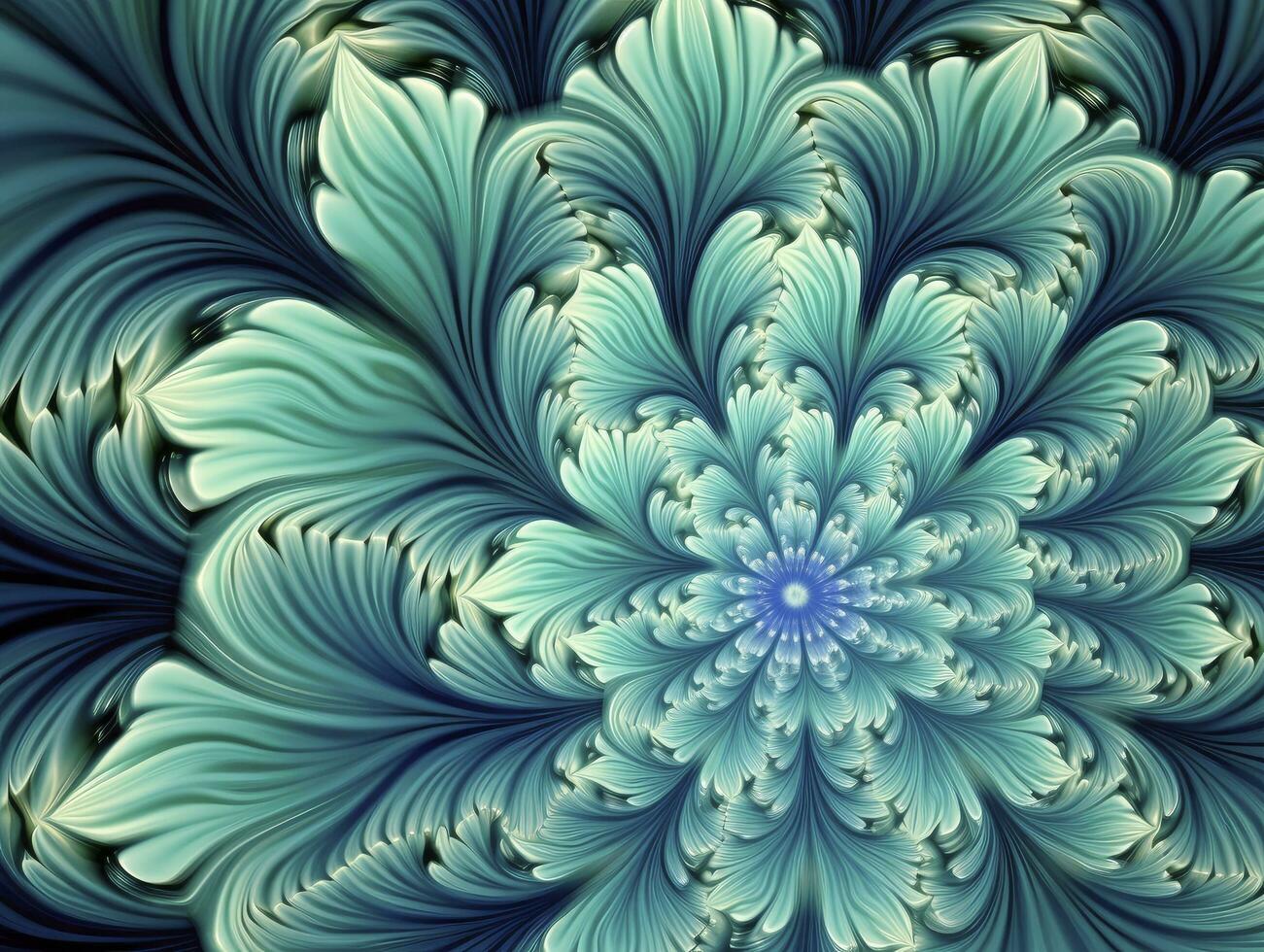 AI generated Aqua and Green psychedelic fractal.  AI Generated photo