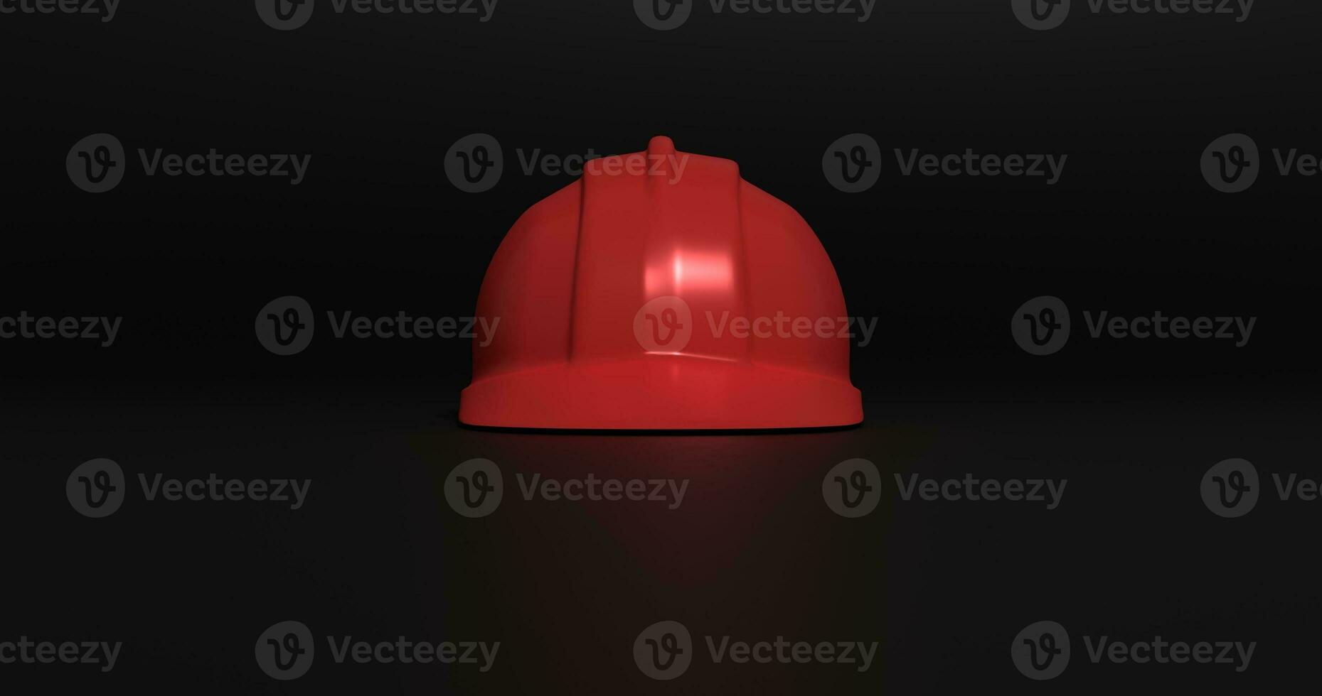 red safety helmet or hard cap isolated on black background. 3d render and illustration of headgear and handyman tools photo