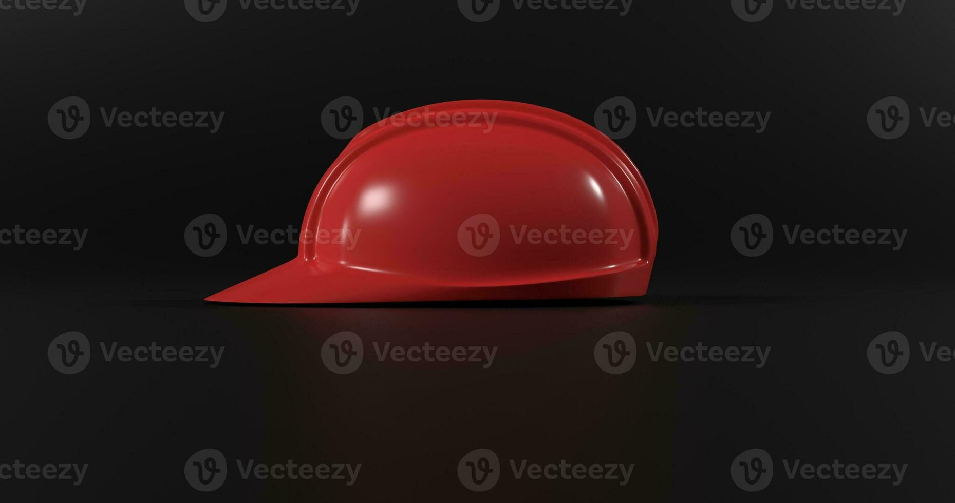 red safety helmet or hard cap isolated on black background. 3d render and illustration of headgear and handyman tools photo