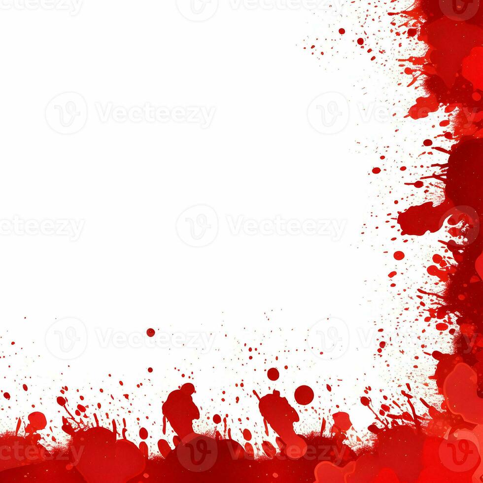 AI generated Photo Full frame of splashes and drops of red liquid in the form of blood on a white background