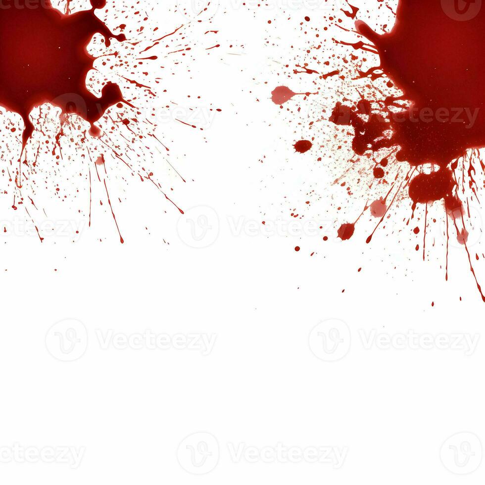 AI generated Photo Full frame of splashes and drops of red liquid in the form of blood on a white background