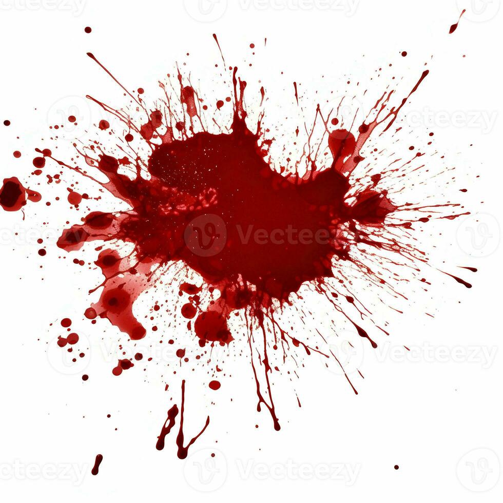 AI generated Photo Full frame of splashes and drops of red liquid in the form of blood on a white background