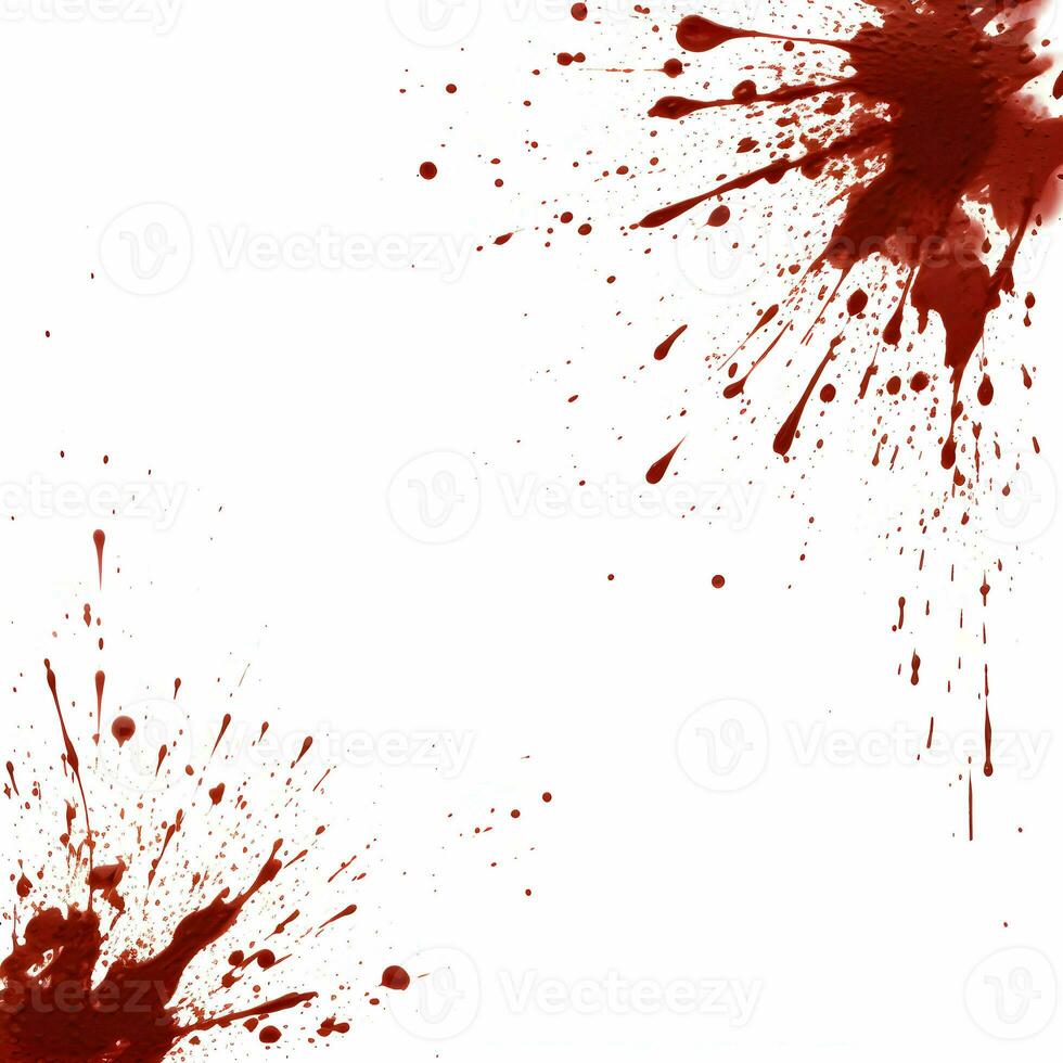 AI generated Photo Full frame of splashes and drops of red liquid in the form of blood on a white background