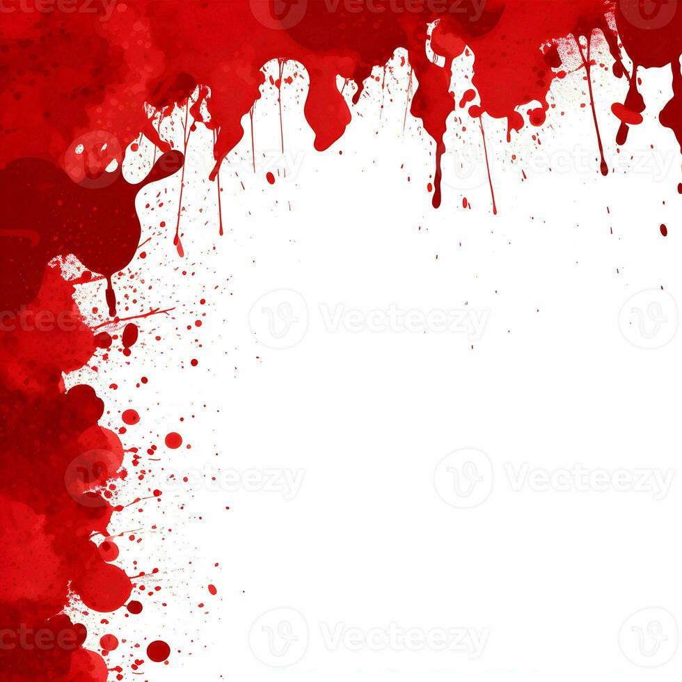 AI generated Photo Full frame of splashes and drops of red liquid in the form of blood on a white background