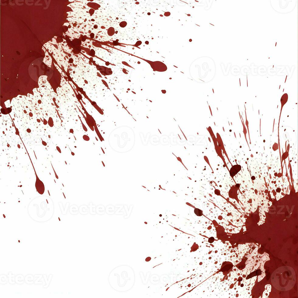 AI generated Photo Full frame of splashes and drops of red liquid in the form of blood on a white background