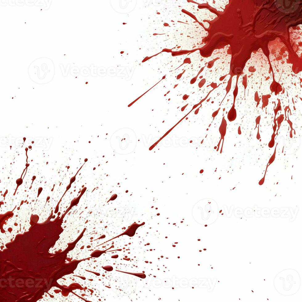 AI generated Photo Full frame of splashes and drops of red liquid in the form of blood on a white background