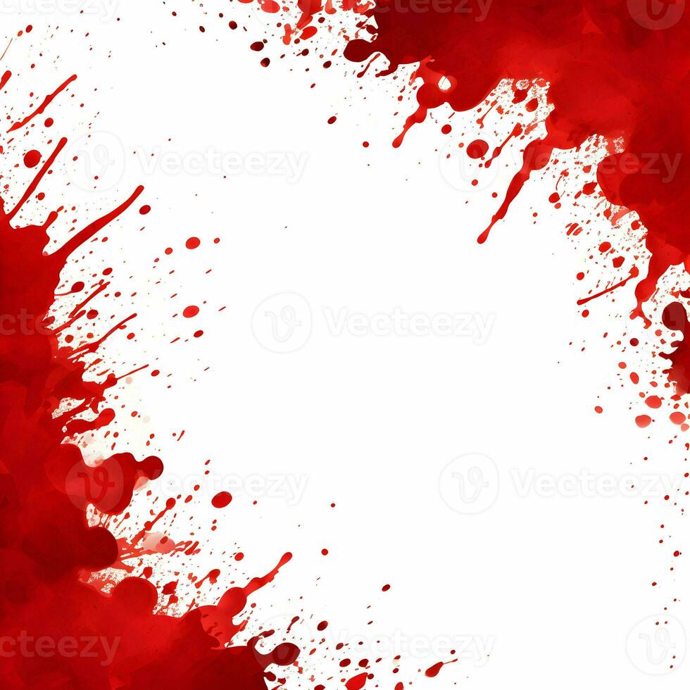 AI generated Photo Full frame of splashes and drops of red liquid in the form of blood on a white background