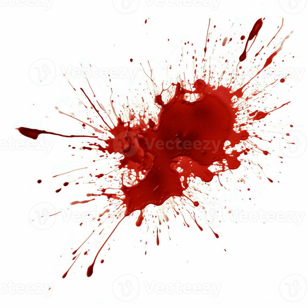 AI generated Photo Full frame of splashes and drops of red liquid in the form of blood on a white background