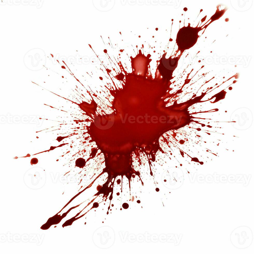AI generated Photo Full frame of splashes and drops of red liquid in the form of blood on a white background