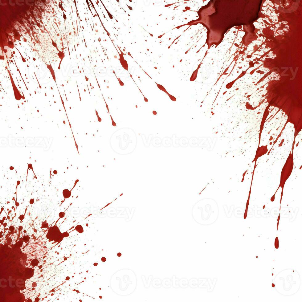 AI generated Photo Full frame of splashes and drops of red liquid in the form of blood on a white background