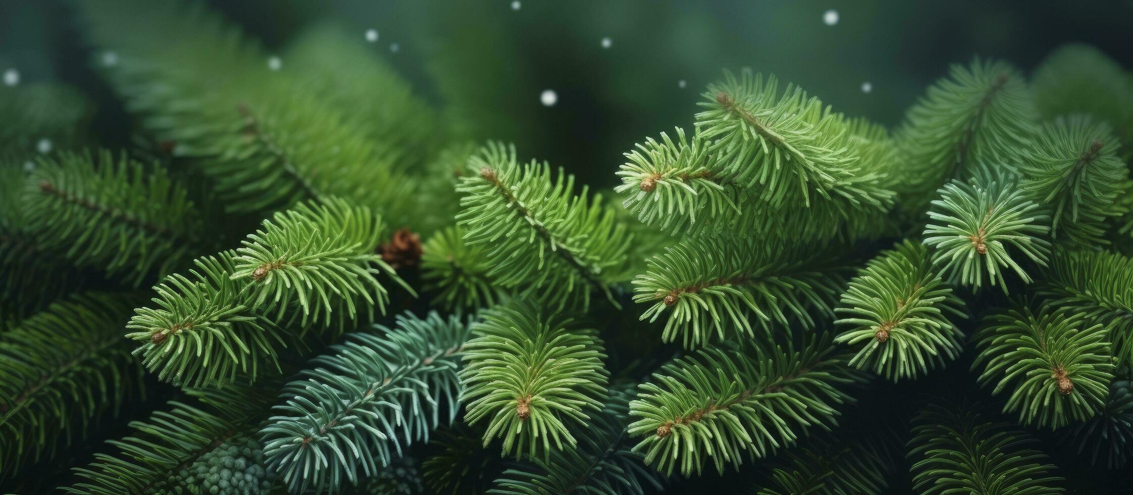 AI generated Close up view of a Christmas tree branches on a natural background. photo