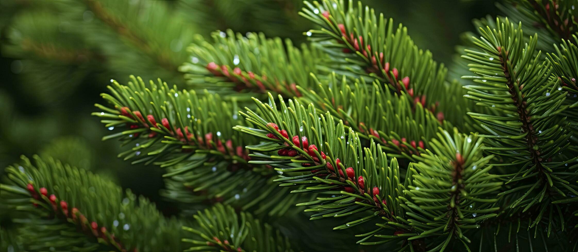 AI generated Close up view of a Christmas tree branches on a natural background. photo