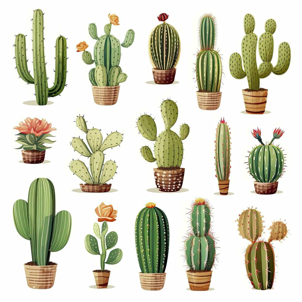 AI generated The Cactus set on white background. Clipart illustrations. AI Generated photo