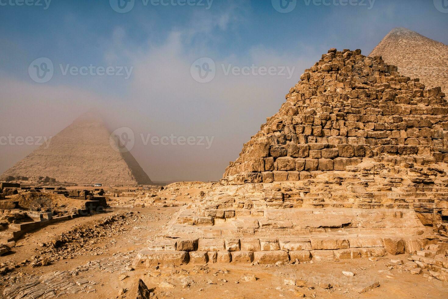 Famous Egyptian Pyramids of Giza. Landscape in Egypt. Pyramid in desert. Africa. Wonder of the World photo