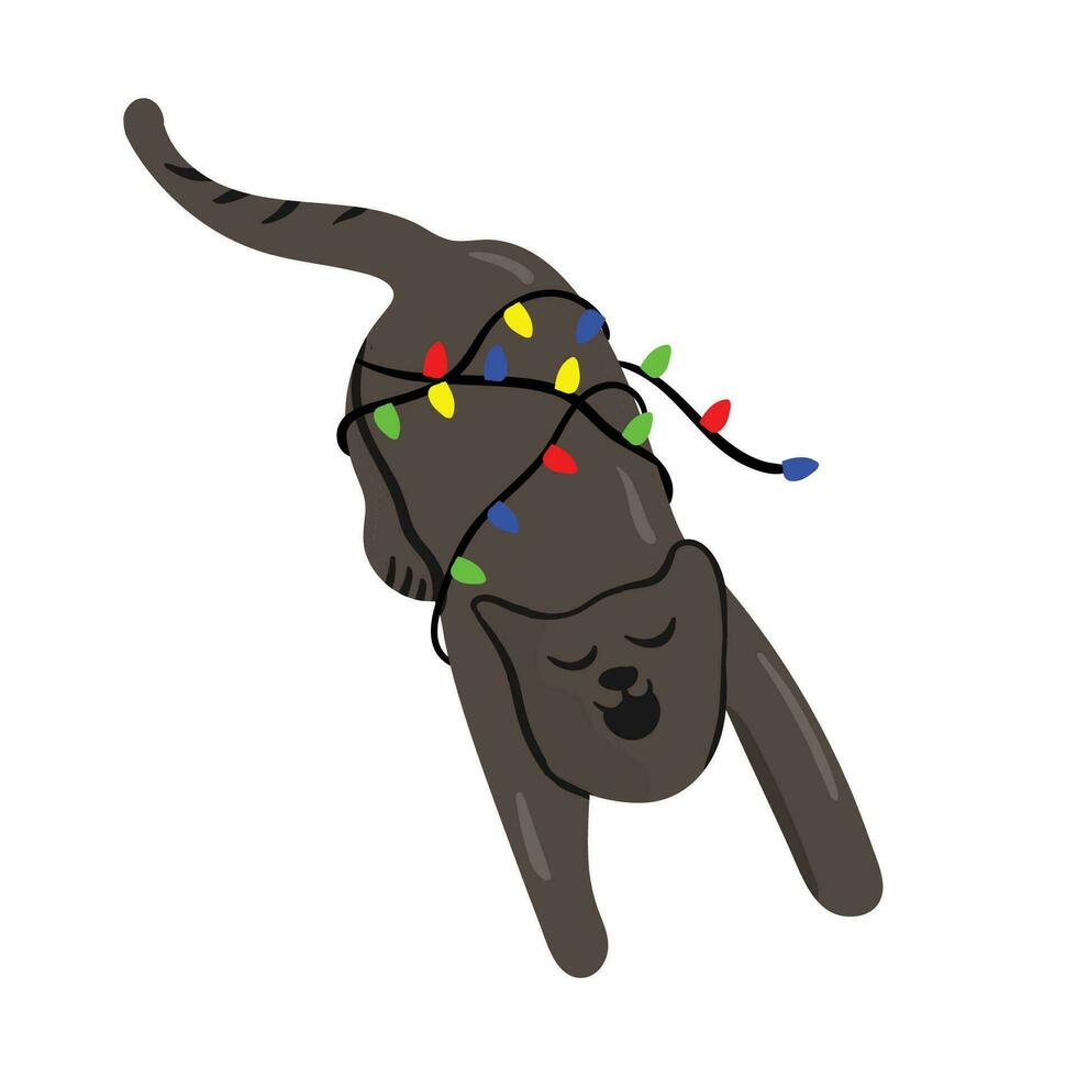 alegre Navidad y contento nuevo año linda gato dibujos animados. saludo tarjeta. gracioso Navidad dibujos animados vector