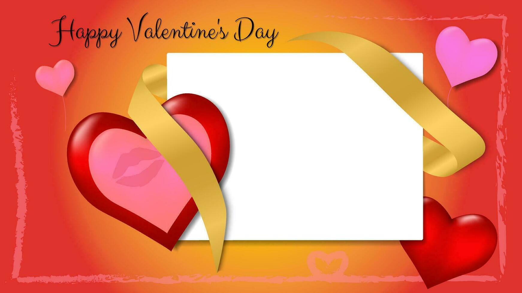 brillante saludo tarjeta con 3d corazones con oscuridad para San Valentín día en rojo con un marco. rosado globos en el forma de corazones. oro cinta. Copiar espacio. vector ilustración.