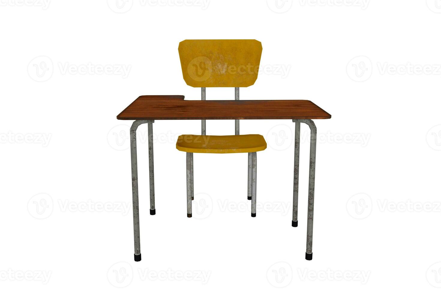 wooden school desk on white background photo