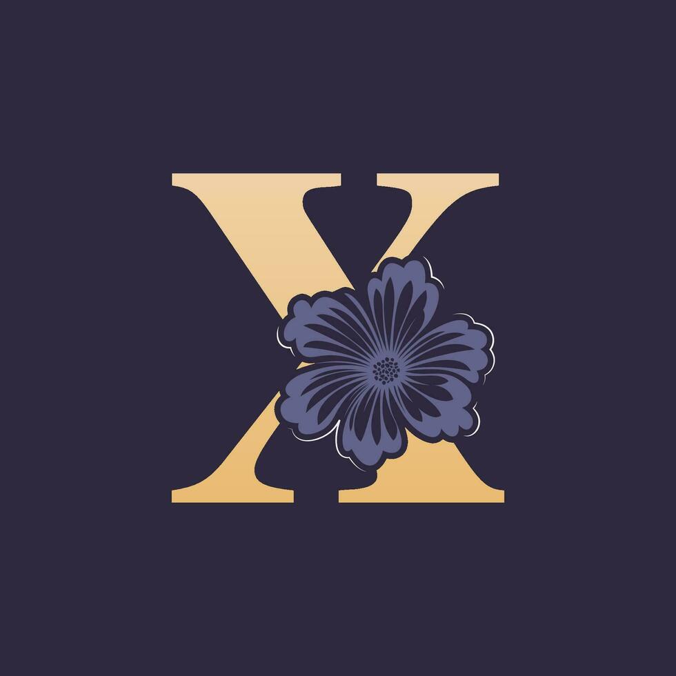 floral alfabeto X logo con flor. inicial letra X logo modelo vector
