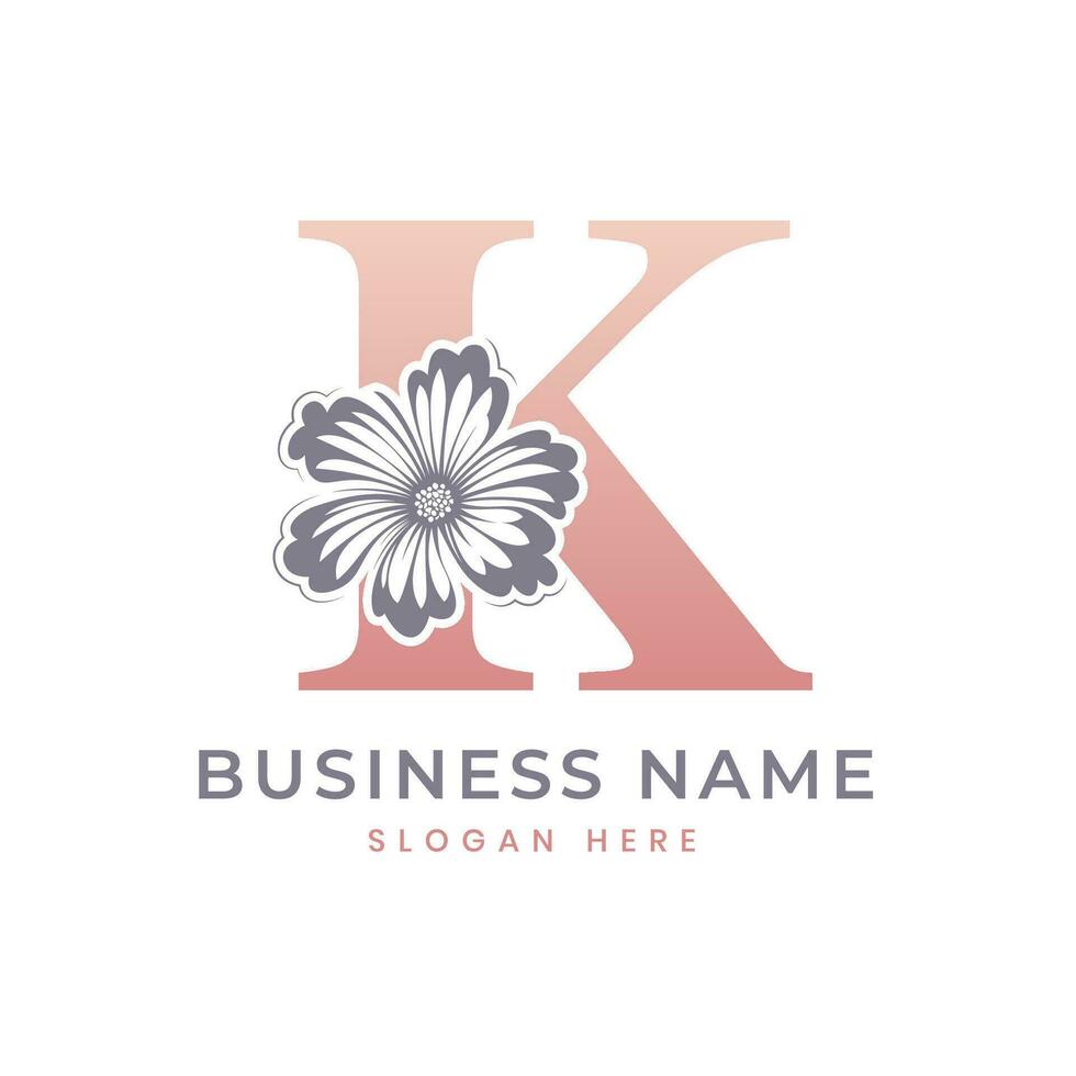 K Letter Logo with Flower. Floral K Logo Feminine Luxury Logo Design vector