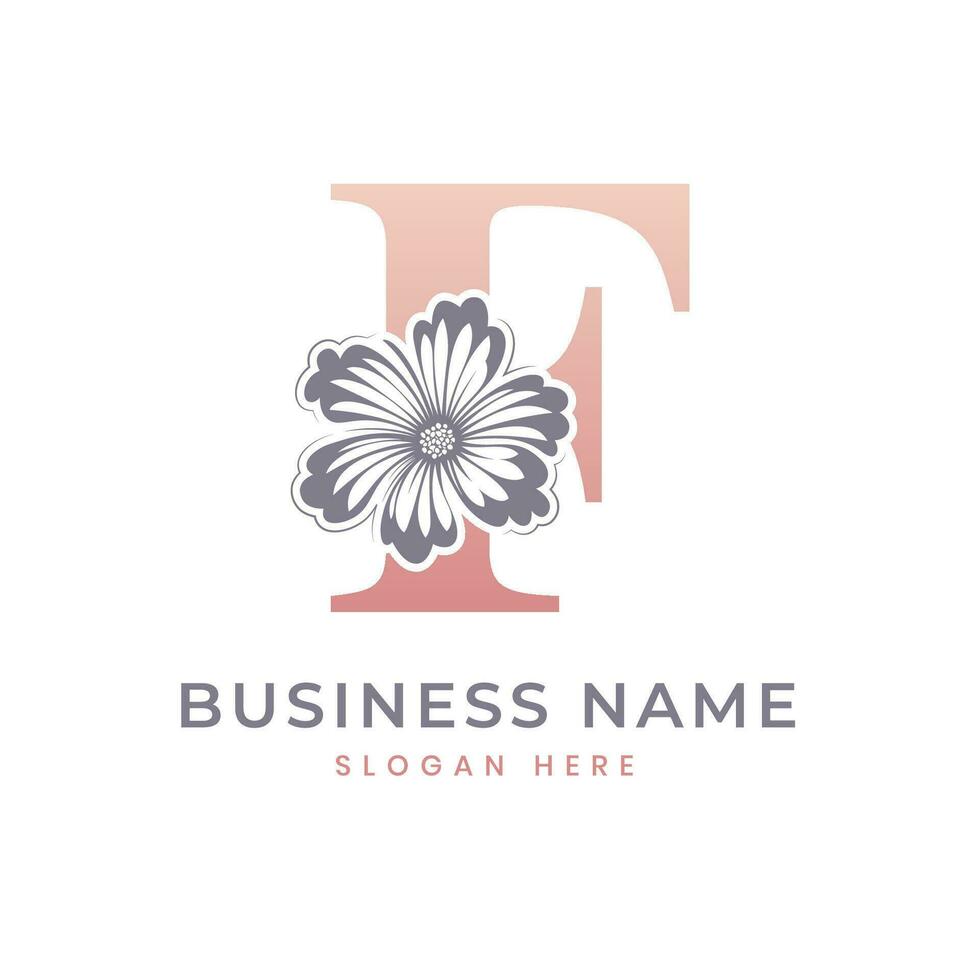 F Letter Logo with Flower. Floral F Logo Feminine Luxury Logo Design vector