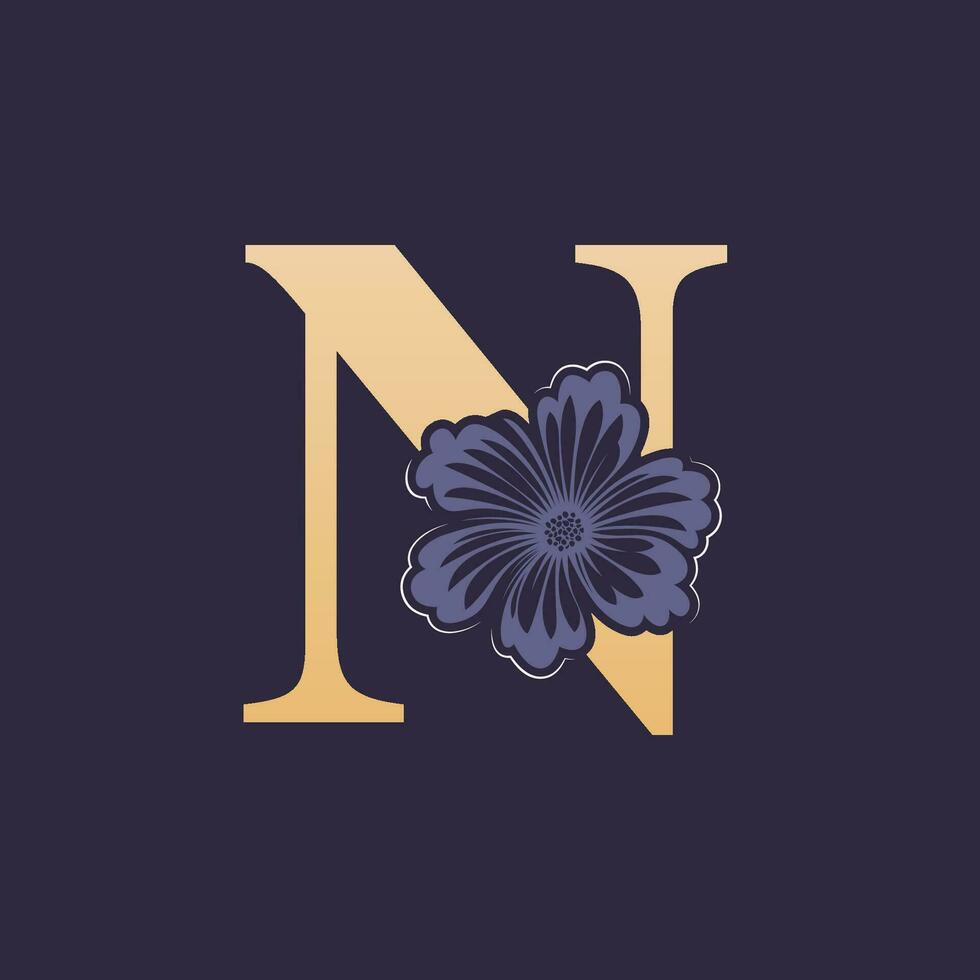 Floral alphabet N Logo with Flower. Initial Letter N Logo Template vector