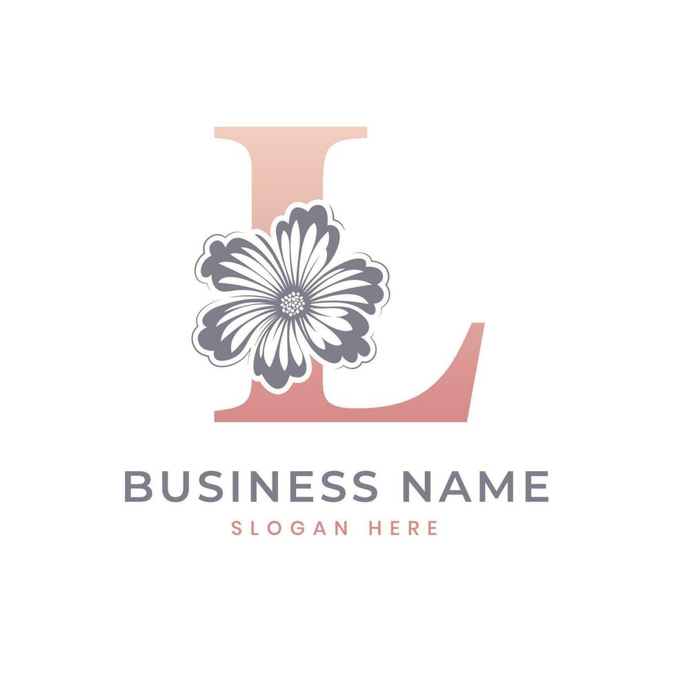 L Letter Logo with Flower. Floral L Logo Feminine Luxury Logo Design vector