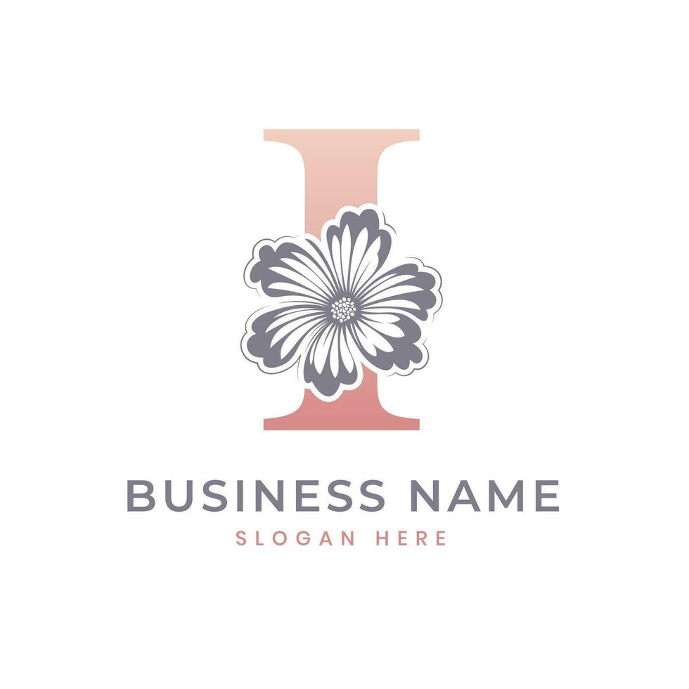 I Letter Logo with Flower. Floral I Logo Feminine Luxury Logo Design vector