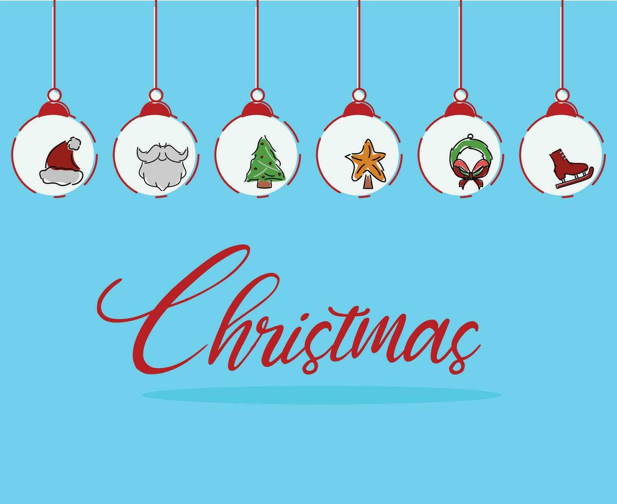 alegre Navidad tarjeta con colgando pelota decoración o Navidad bandera vector