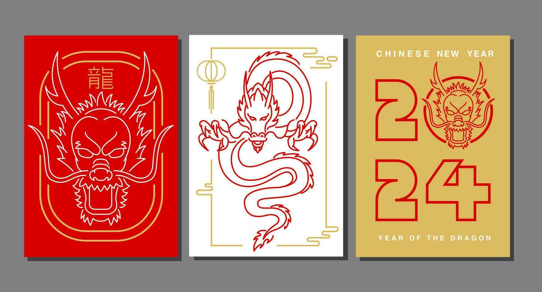 Template layout Chinese New Year 2024, Year of the Dragon , outline , stroke, zodiac vector