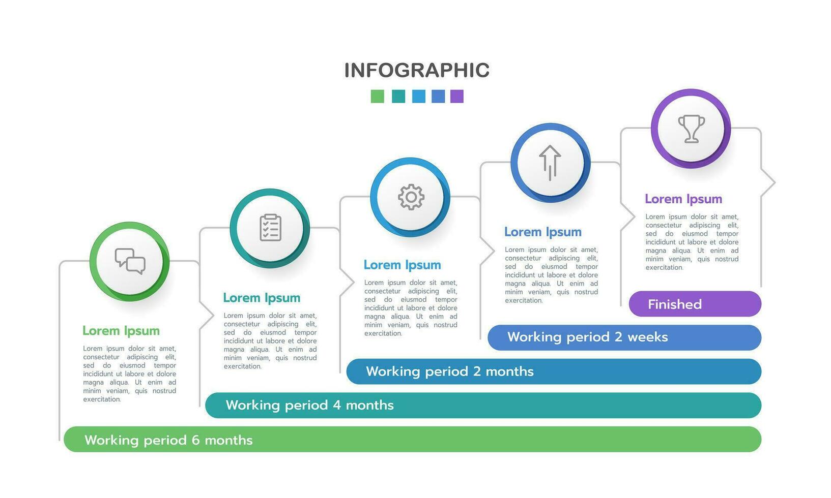 Project planning 5 steps infographic timeline design template. Vector illustration.