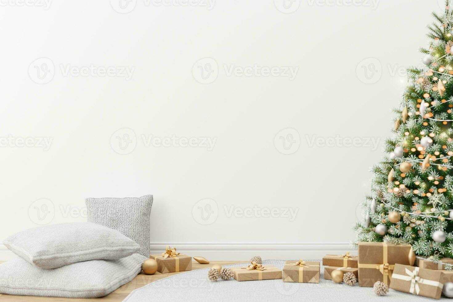 Christmas interior stock photos. Explore warm and inviting holiday themed home settings, adorned with twinkling lights, stockings, and beautifully decorated Christmas trees. photo