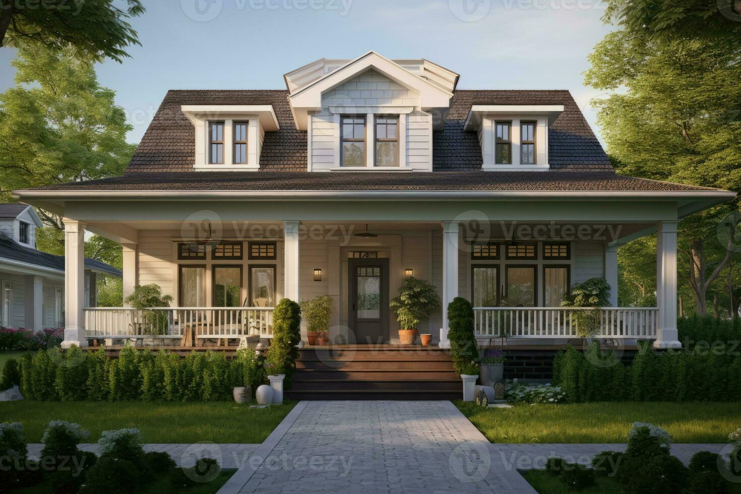 AI generated Preparing home to sell. country type house. front view. real estate. luxury house photo