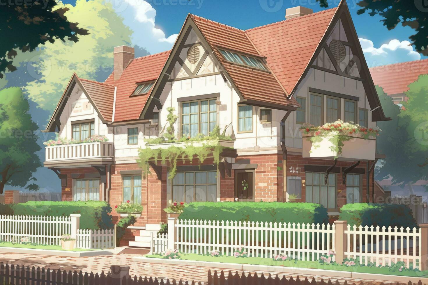 AI generated house front view british style house photo