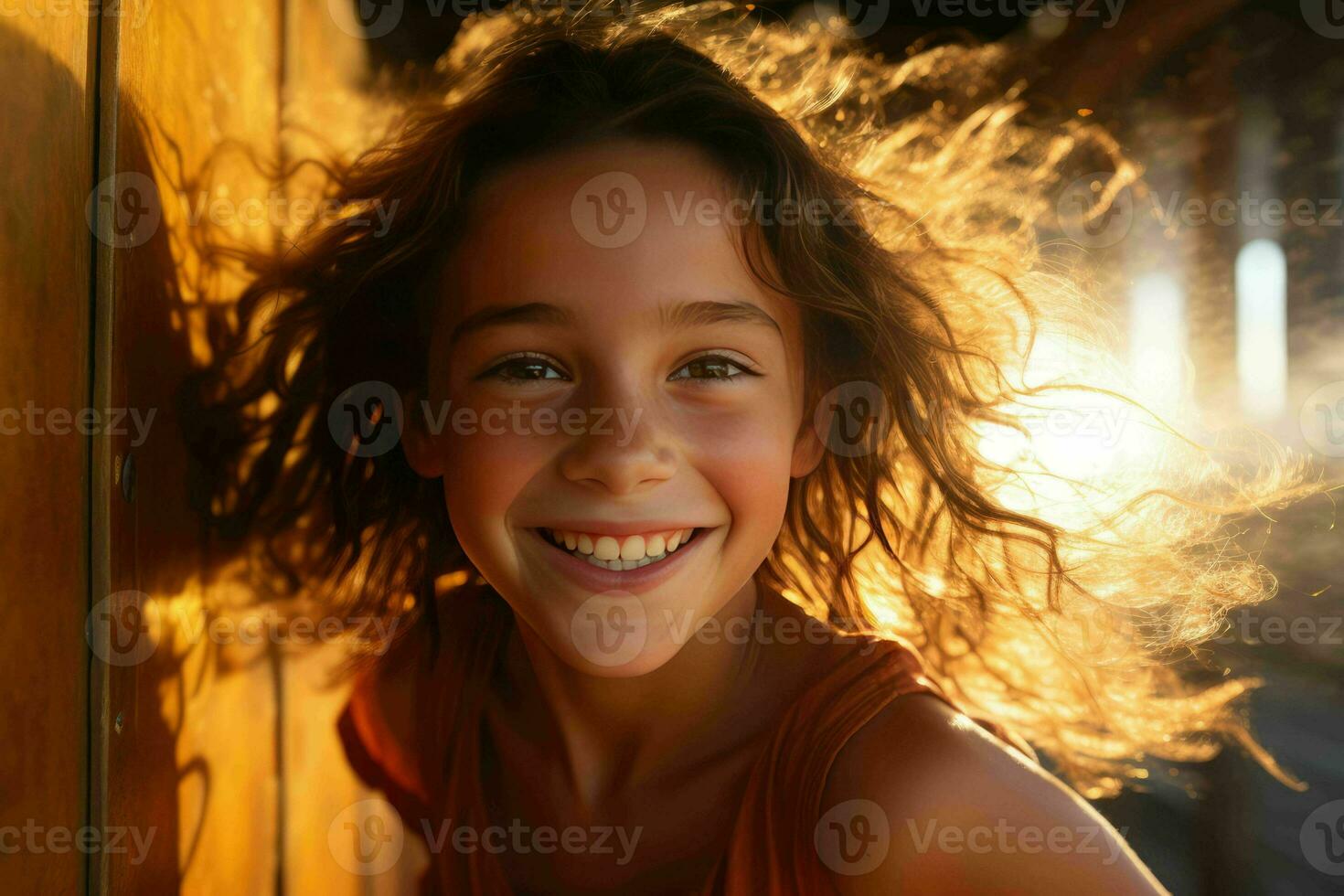 ai generado linda pequeño niña contento Perfecto sonrisa foto