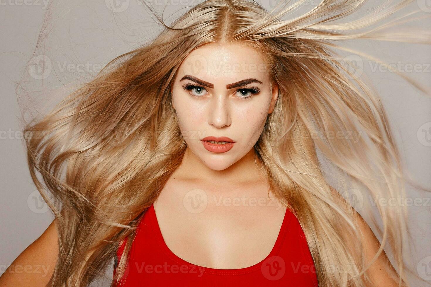 Model blonde girl. Beautiful brown hair Girl. Healthy Long Hair. photo