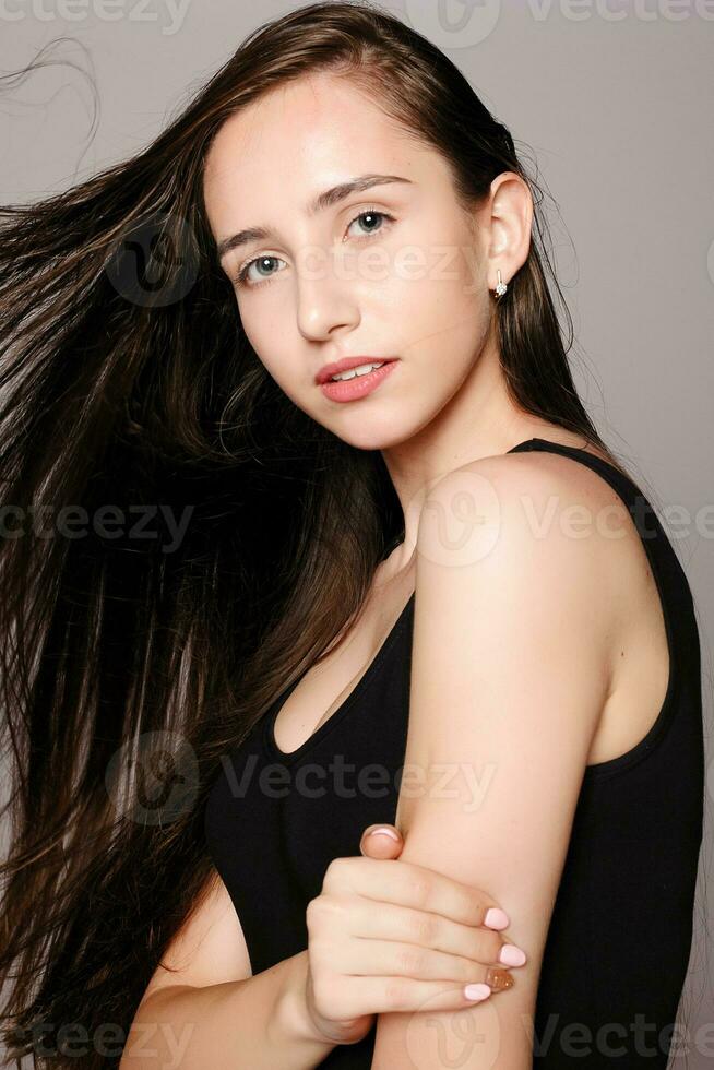 Model blonde girl. Beautiful brown hair Girl. photo