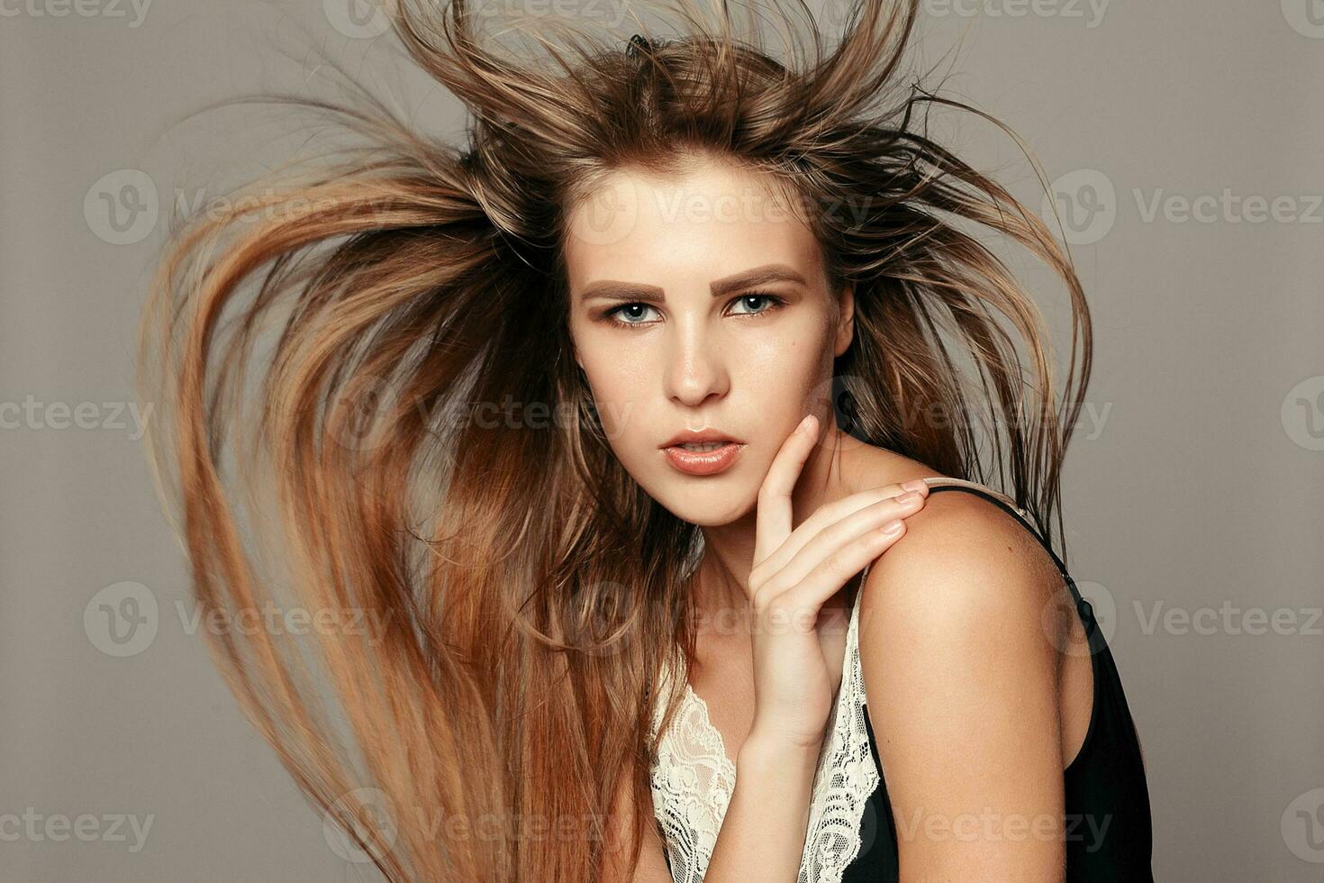 Model blonde girl. Beautiful brown hair Girl. photo