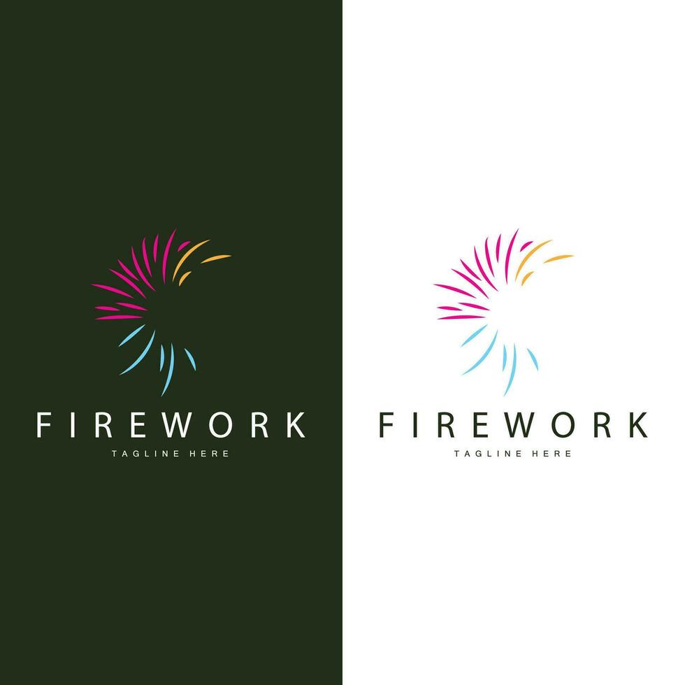 Firework Logo, Simple Line Model Design New Year Celebration Day Illustration, Template Vector