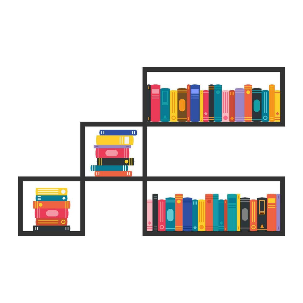 Shelf full of books flat illustration vector