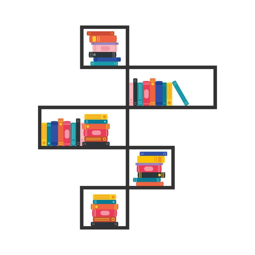 Shelf full of books flat illustration vector