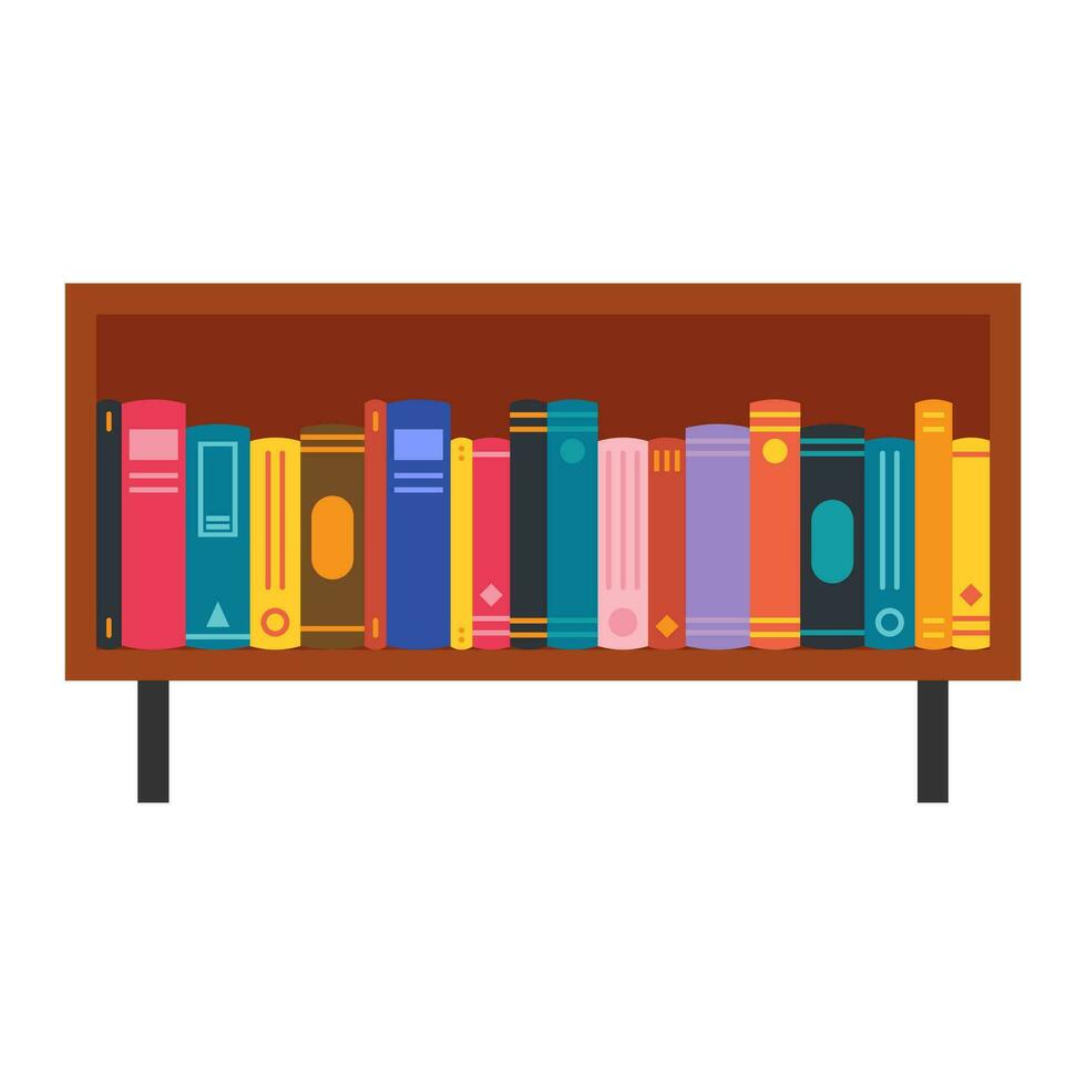 Shelf full of books flat illustration vector